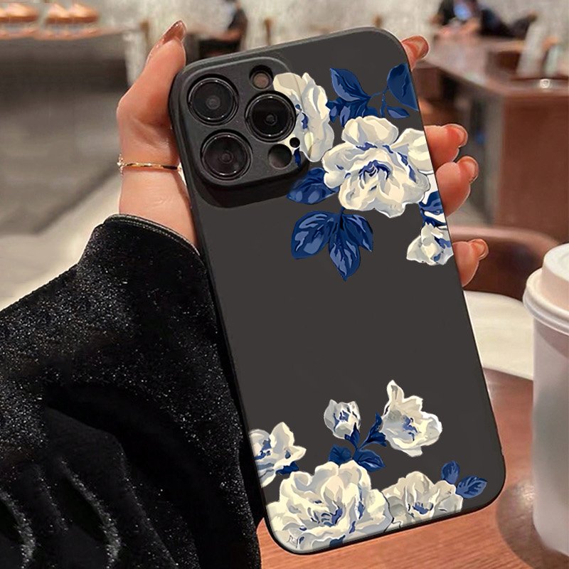 Samsung Galaxy A55 - Casing Ponsel Bunga Biru dan Putih